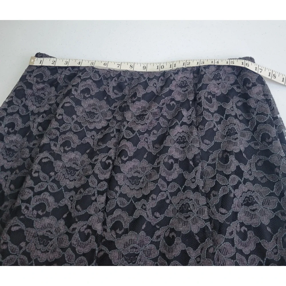 Vtg‎ Laura Ashley A-Line Skirt Black Floral Lace Overlay Casual Plus Size 16W